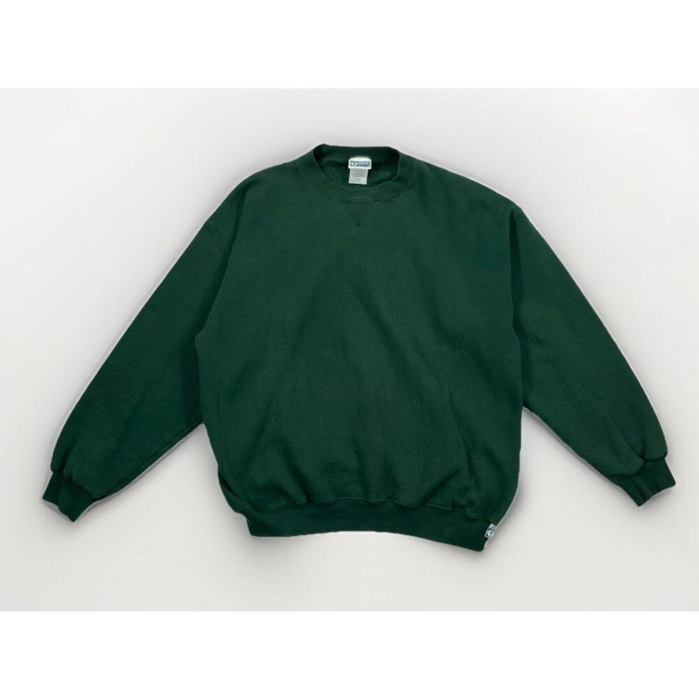 Discus Athletic Blank Sweatshirt Men Size XL Green Ribbed Hem Crew Neck Vintage